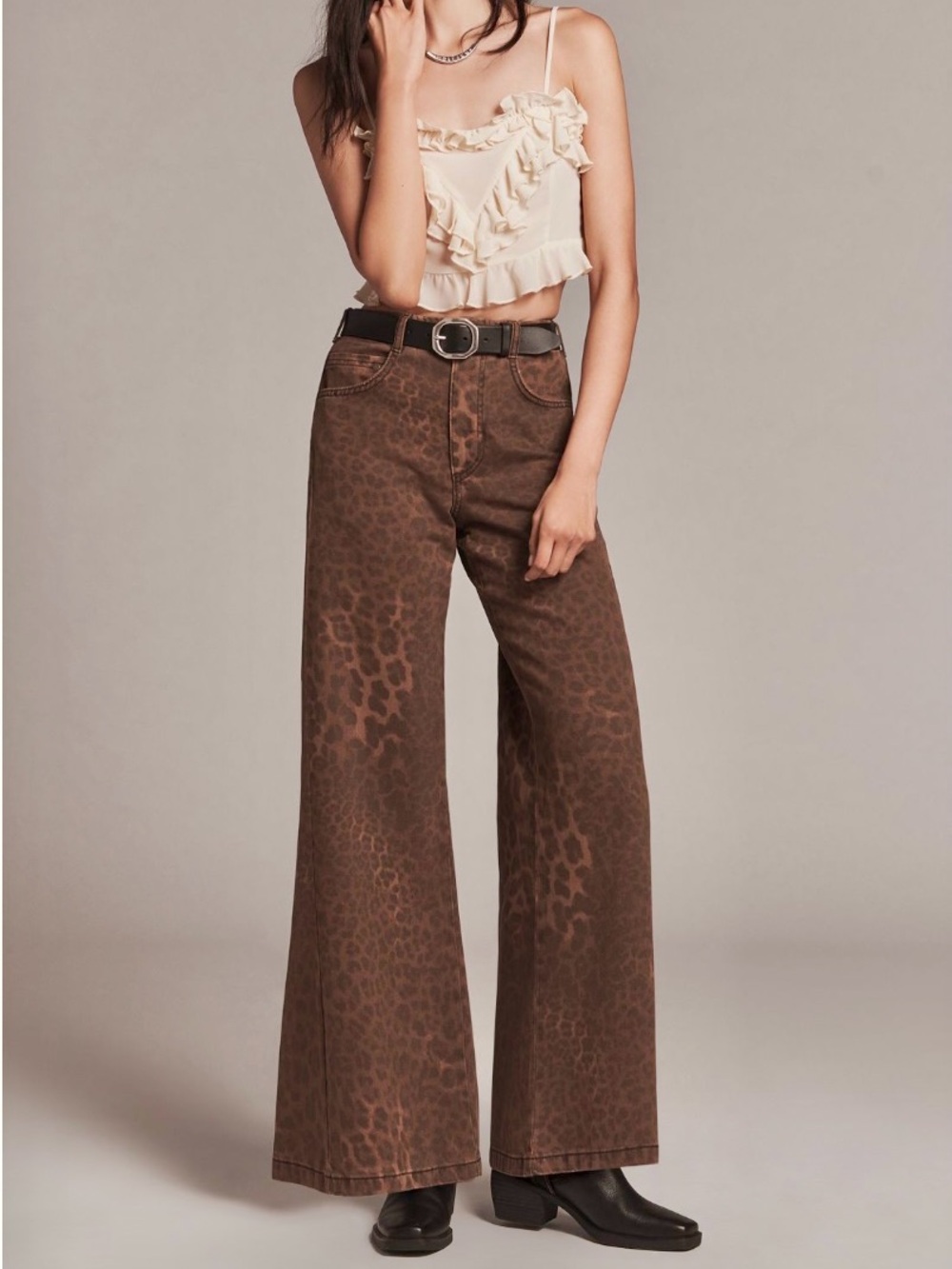 Pilcro Brown Leopard Wide-Leg Jeans